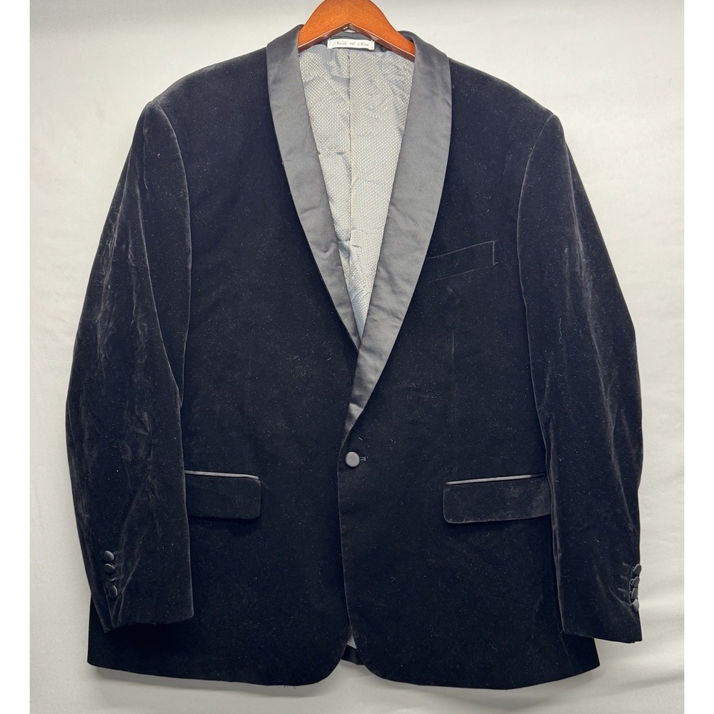Needle Stitch Black Luxe Velvet Blazer Men's 3XL Black Satin Trim Goth